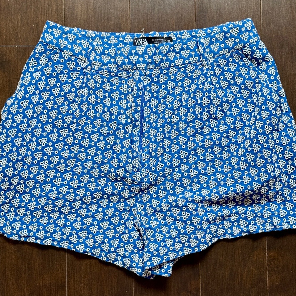 Zara High Waist Blue and White Shorts